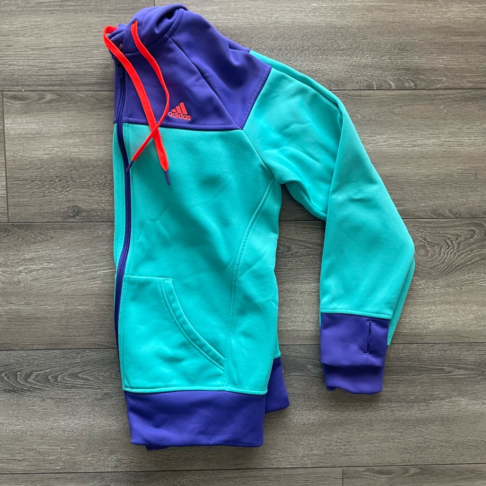 Women’s Purple & Teal Adidas Climawarm Full Zip Hooded Sweater - Size Medium